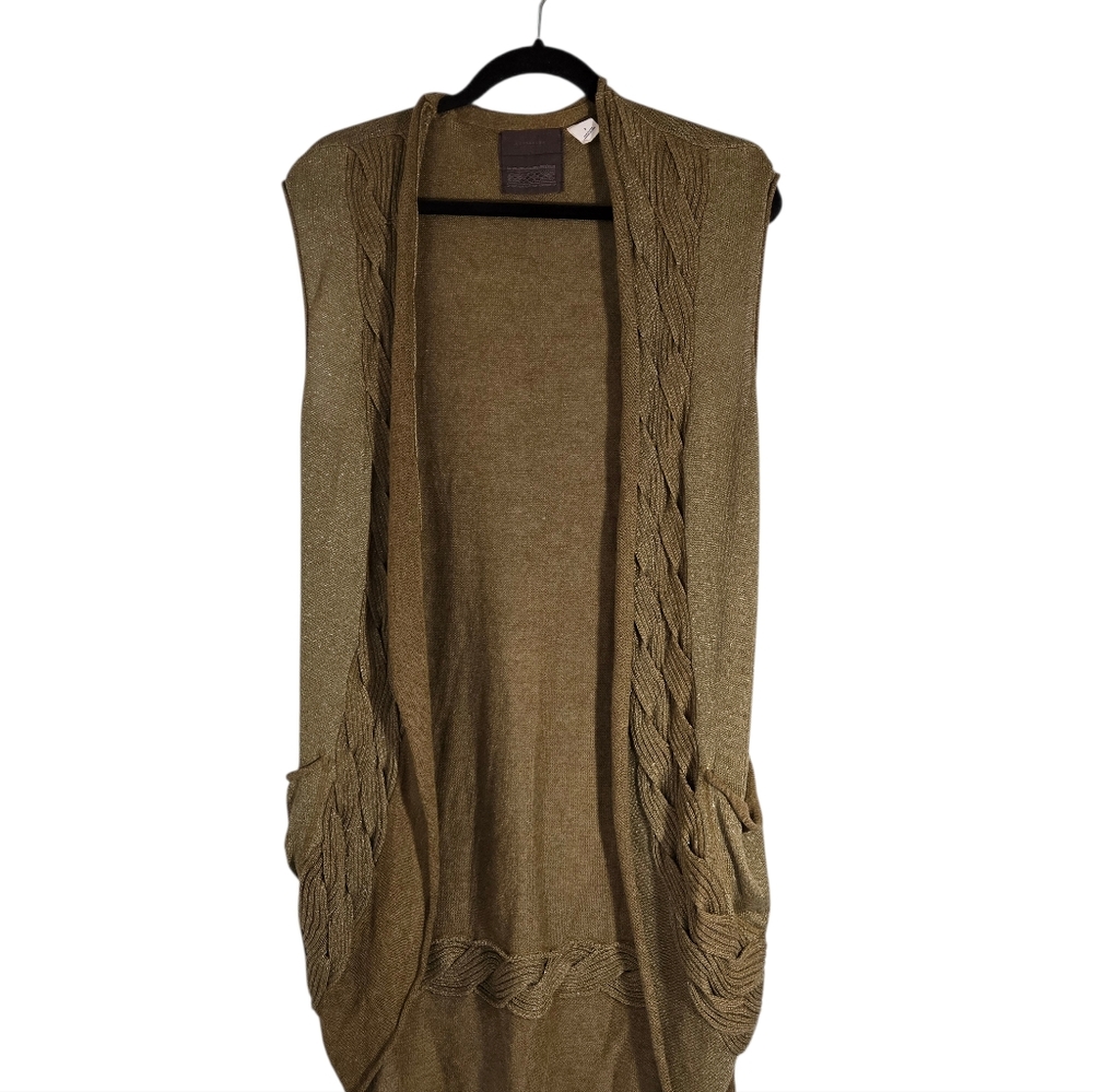 Guinevere Gold Sparkle Women's Cable Knit Sweater Vest Sze Small